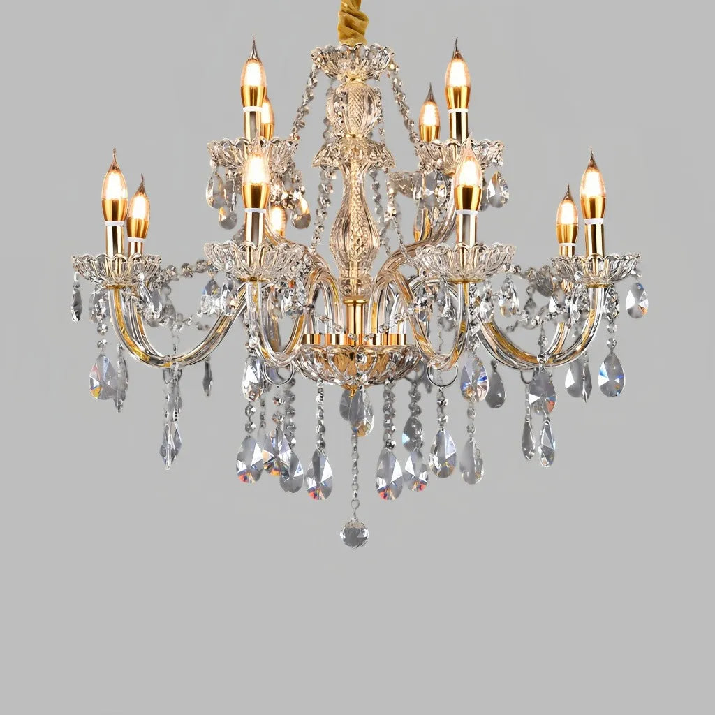 Lampadario classico in cristallo a candelabro con più bracci per sala da pranzo