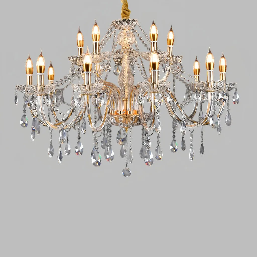 Lampadario classico in cristallo a candelabro con più bracci per sala da pranzo