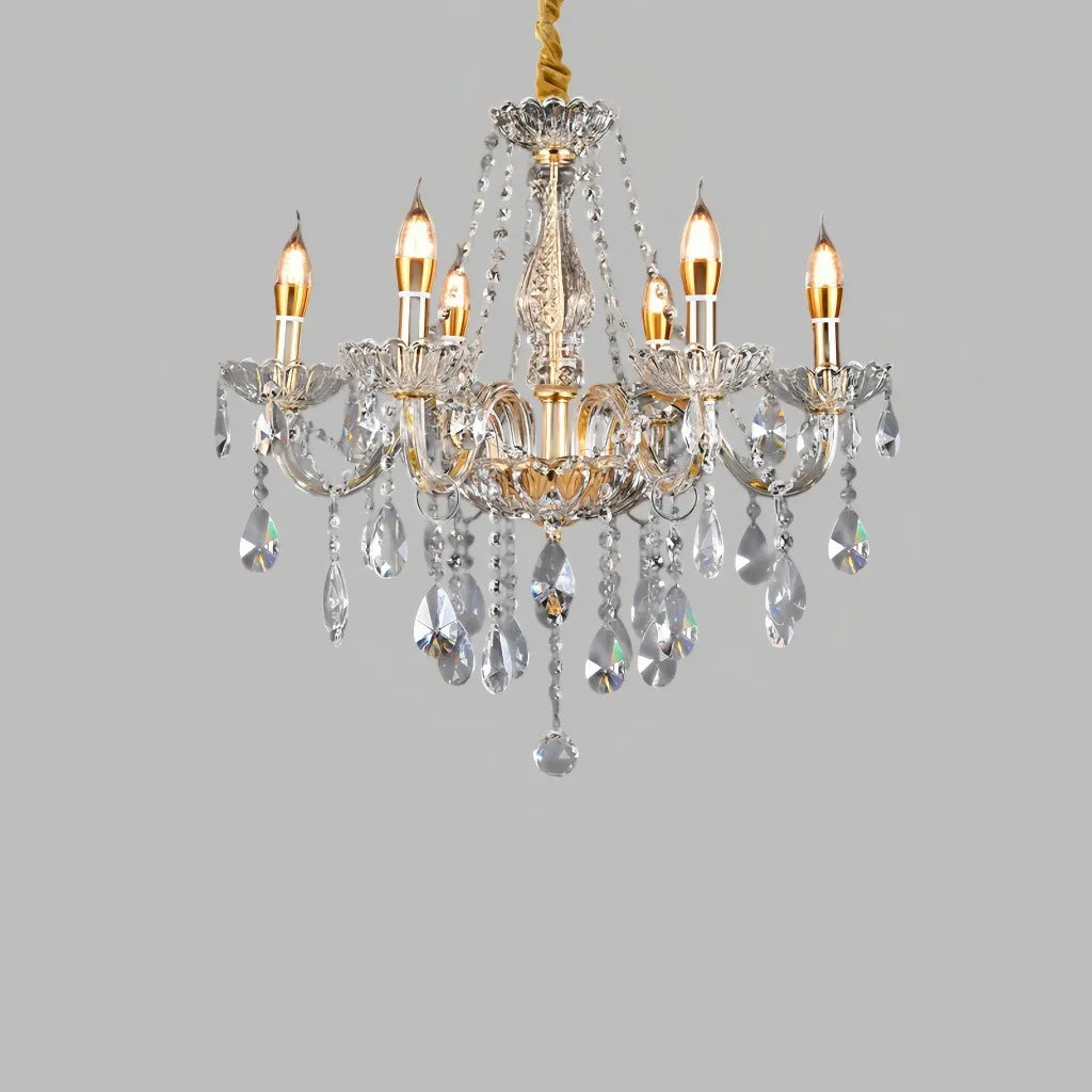 Lampadario classico in cristallo a candelabro con più bracci per sala da pranzo