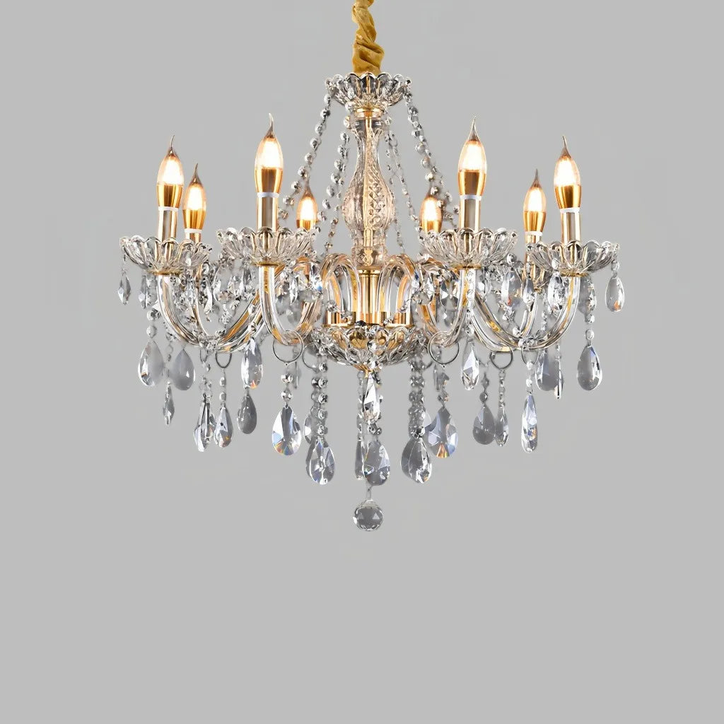 Lampadario classico in cristallo a candelabro con più bracci per sala da pranzo