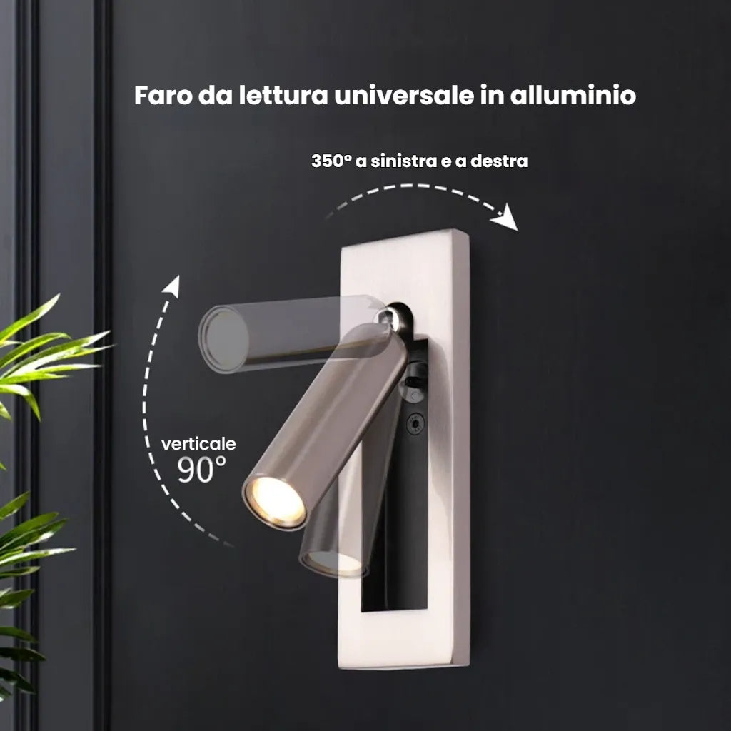 Applique da incasso rettangolare LED con faretto orientabile da lettura