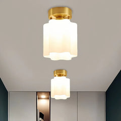 Plafoniera da corridoio stile mid-century dimmerabile in ottone e vetro opale
