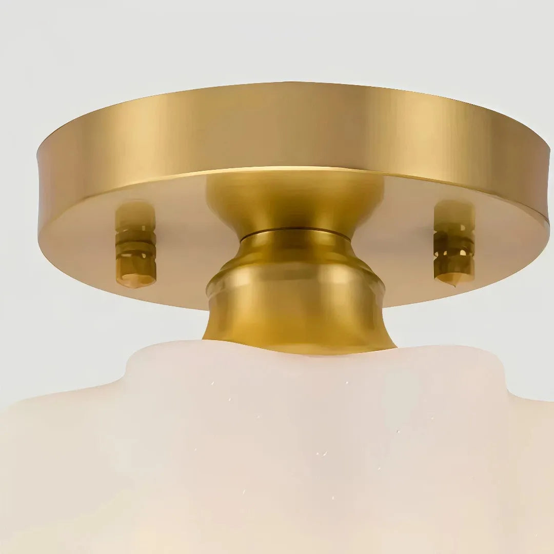 Plafoniera da corridoio stile mid-century dimmerabile in ottone e vetro opale