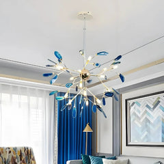 Lampadario sputnik colorato dal design moderno con elementi in agata per soggiorno