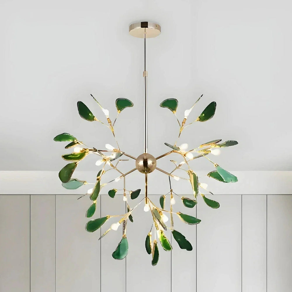 Lampadario sputnik colorato dal design moderno con elementi in agata per soggiorno