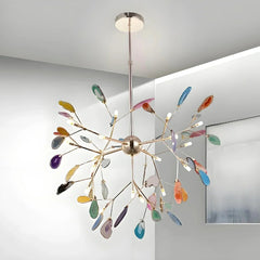 Lampadario sputnik colorato dal design moderno con elementi in agata per soggiorno