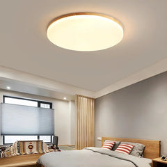 Plafoniera LED rotonda sottile dimmerabile in legno in stile nordico per camera da letto