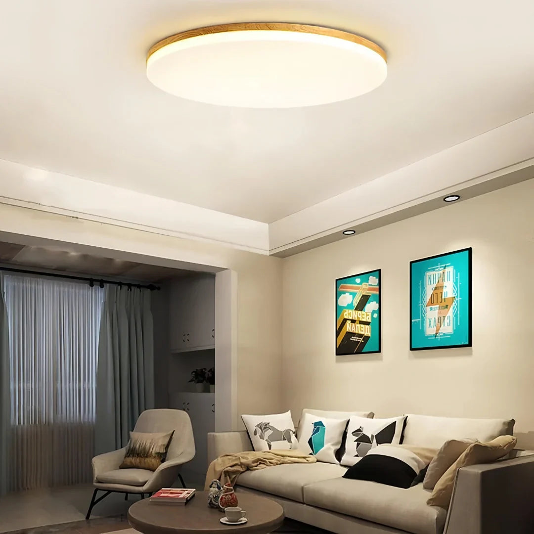 Plafoniera LED rotonda sottile dimmerabile in legno in stile nordico per camera da letto
