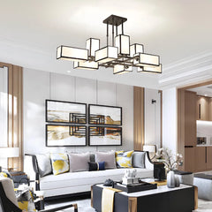 Lampadario moderno geometrico rettangolare con diffusore in tessuto per soggiorno