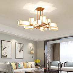 Lampadario moderno geometrico rettangolare con diffusore in tessuto per soggiorno