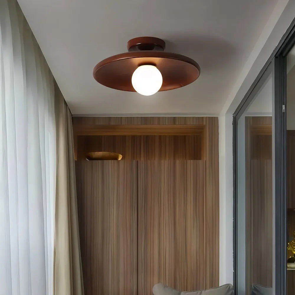 Plafoniera LED da soffitto per corridoio in legno a disco dimmerabile