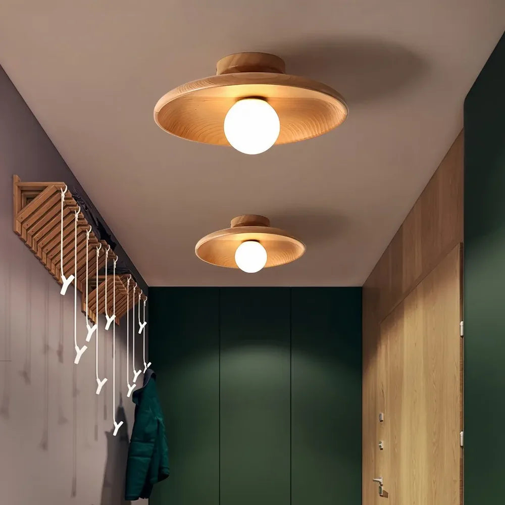 Plafoniera LED da soffitto per corridoio in legno a disco dimmerabile