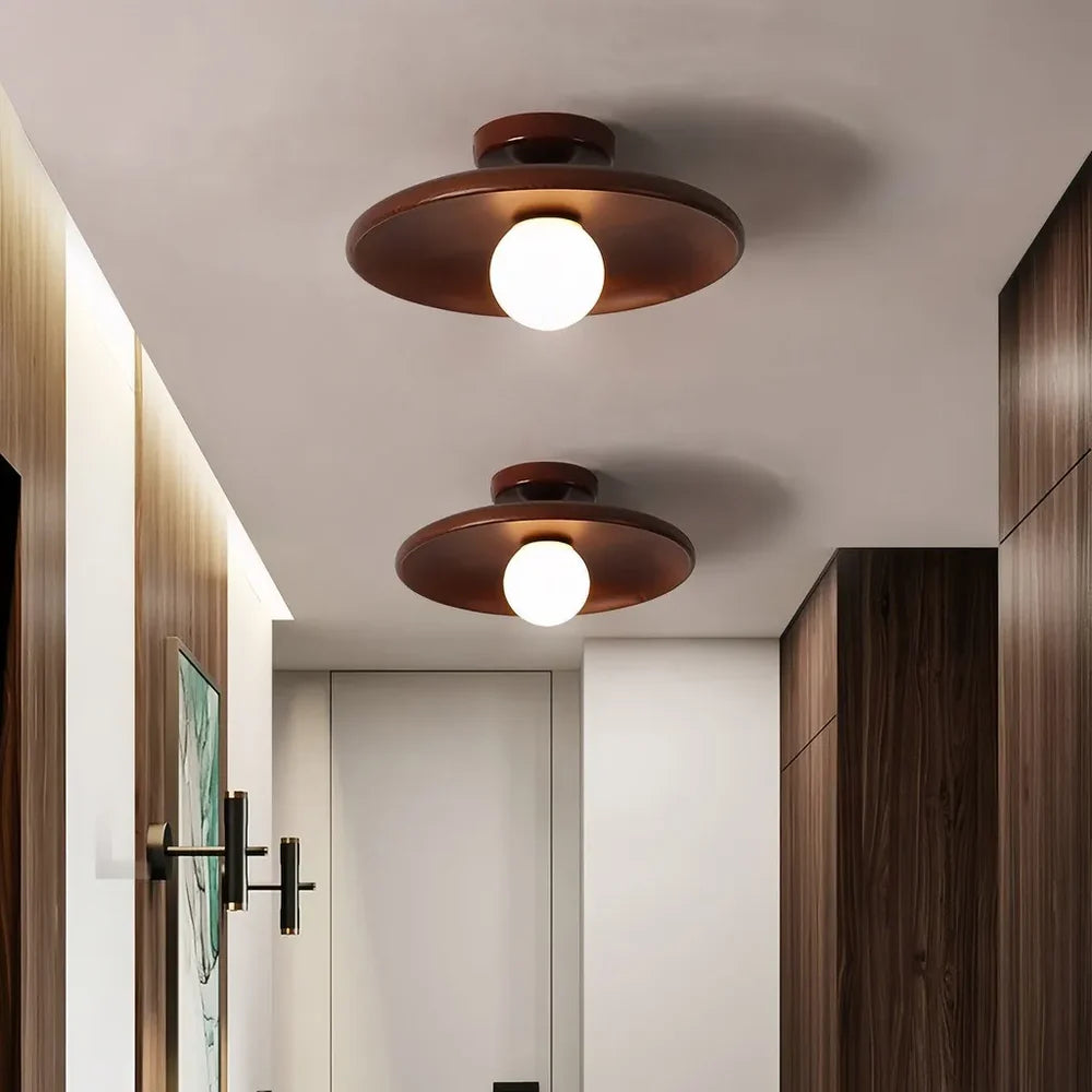 Plafoniera LED da soffitto per corridoio in legno a disco dimmerabile