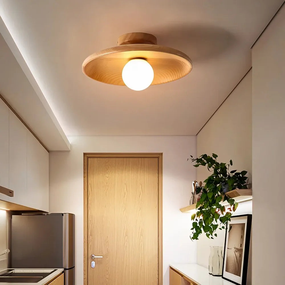 Plafoniera LED da soffitto per corridoio in legno a disco dimmerabile