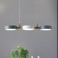 Lampadario a tre luci LED per cucina in stile nordico in metallo con diffusori rotondi dimmerabile