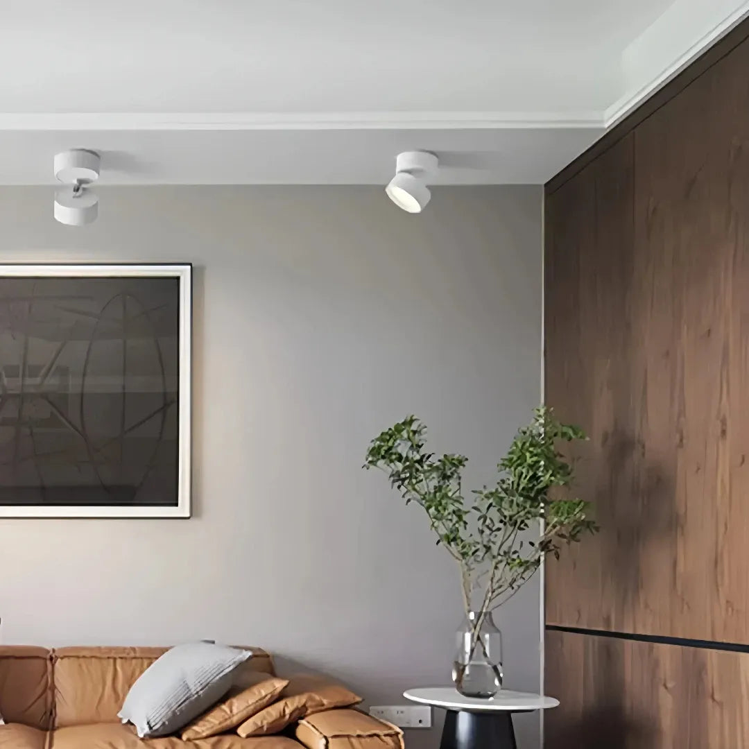 Faretto a soffitto cilindrico LED dimmerabile orientabile a 360° dal design minimal