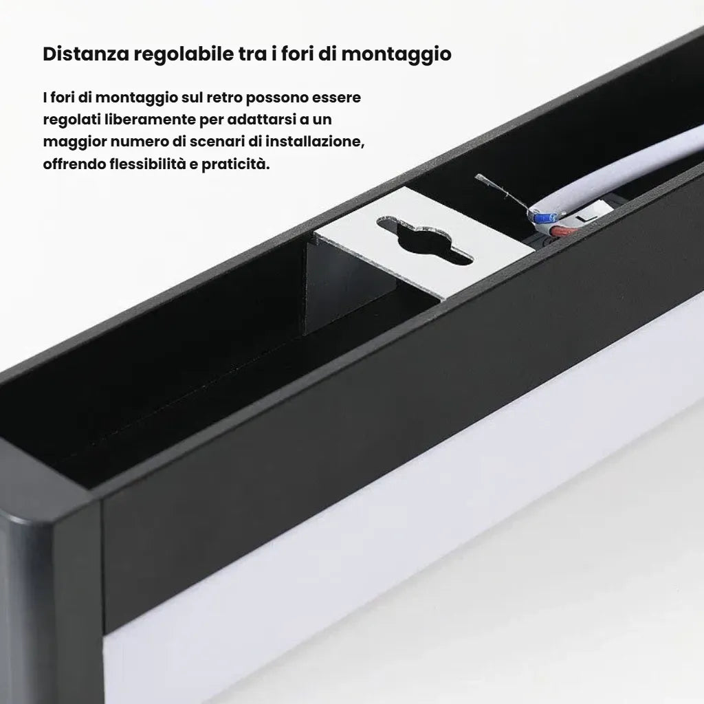Applique per specchio da bagno minimale con corpo lineare e LED dimmerabile