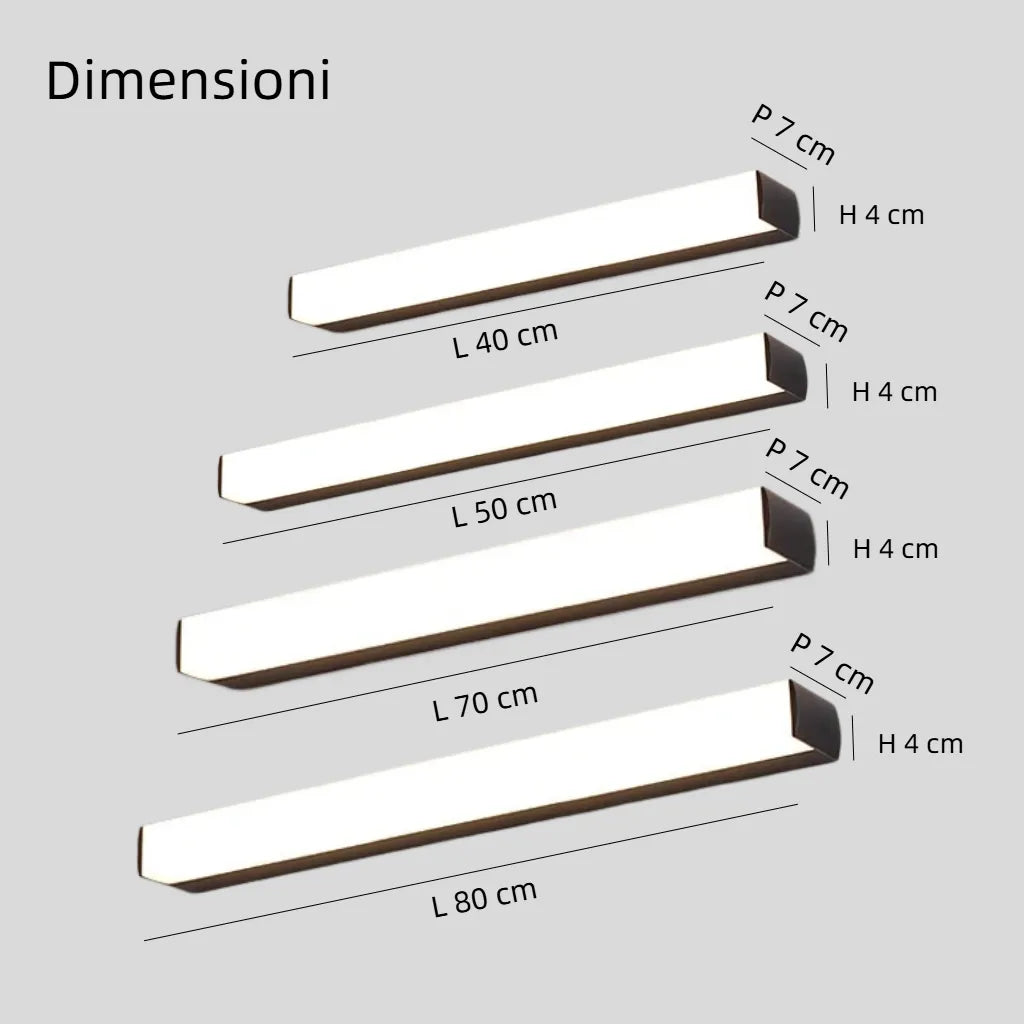 Applique per specchio da bagno minimale con corpo lineare e LED dimmerabile