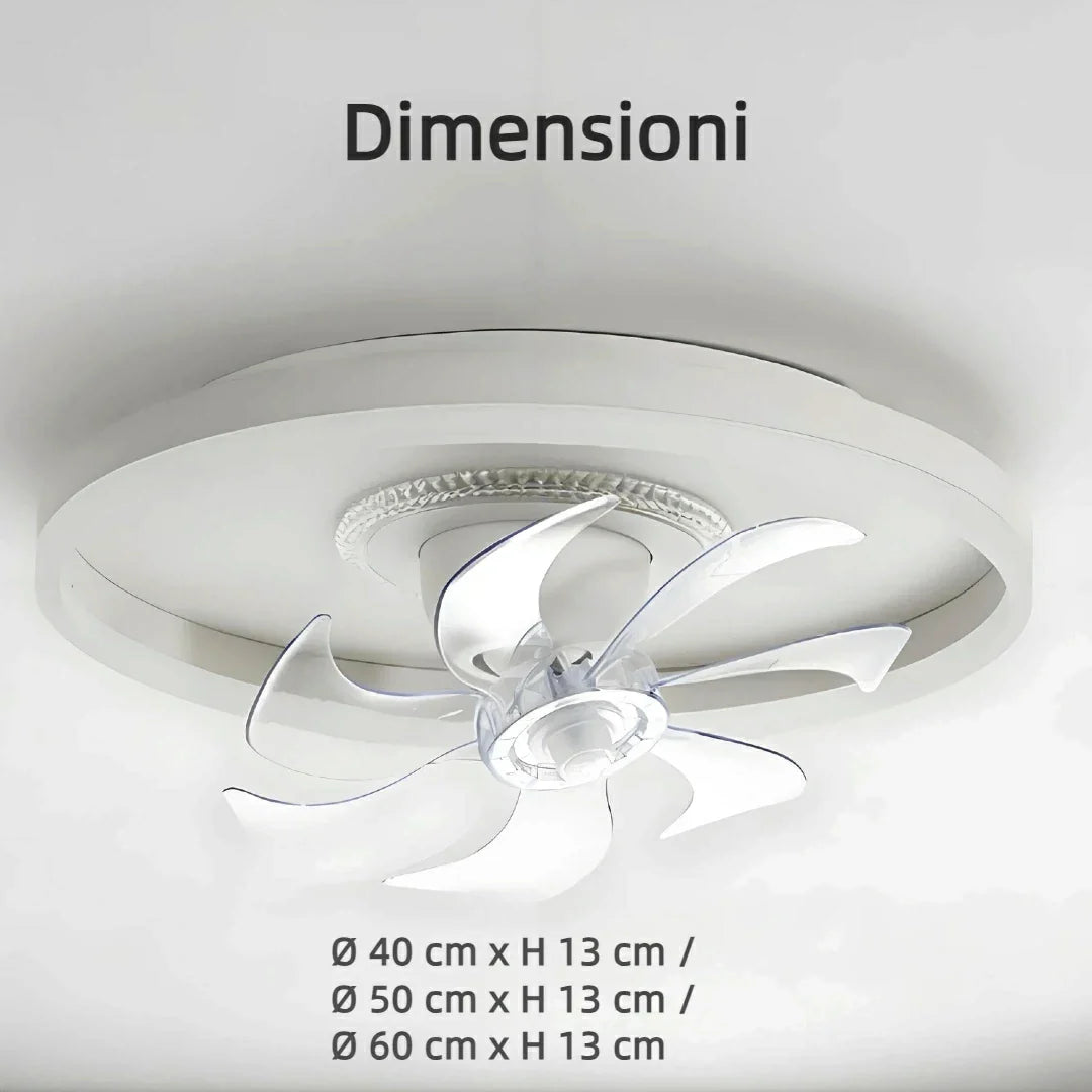 Ventilatore da soffitto silenzioso con pale e luce LED ad anello bianca per la camera da letto