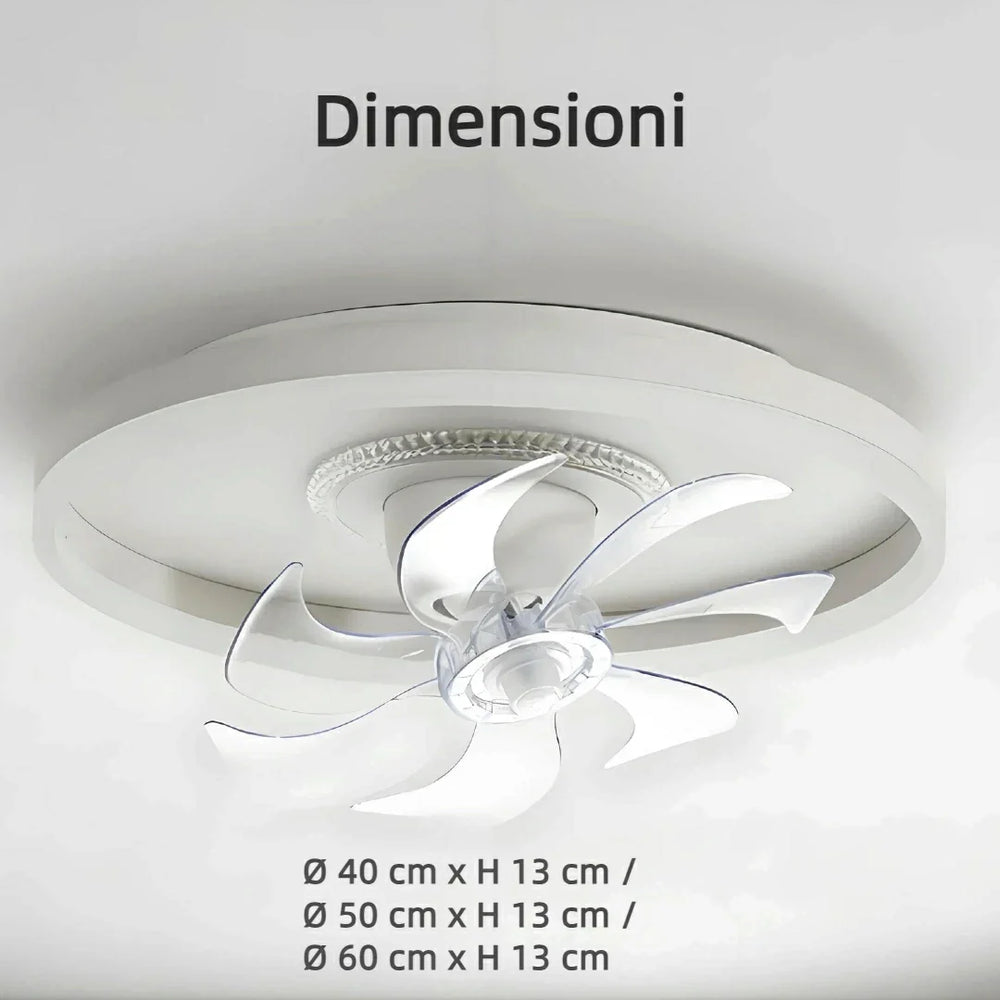 Ventilatore da soffitto silenzioso con pale e luce LED ad anello bianca per la camera da letto