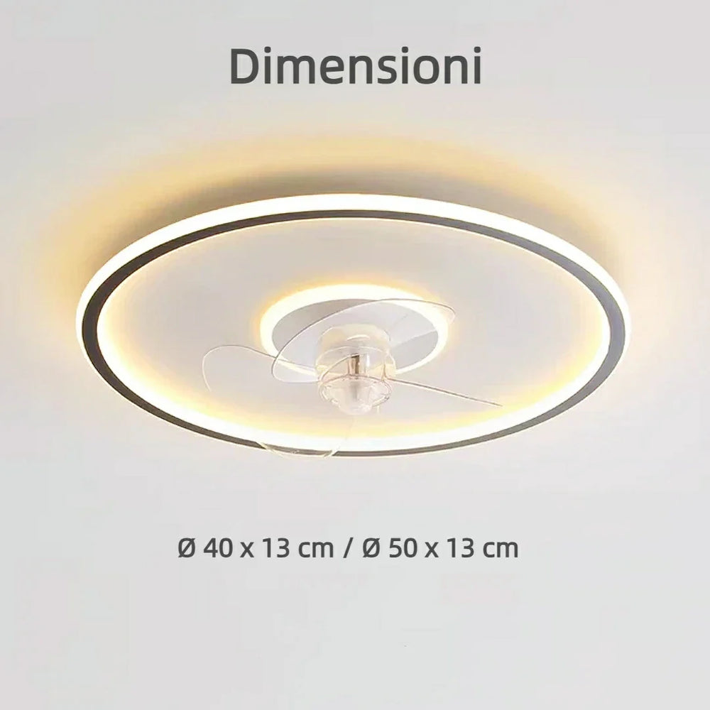 Plafoniera da soffitto con ventilatore LED silenzioso design minimal rotonda per camera da letto