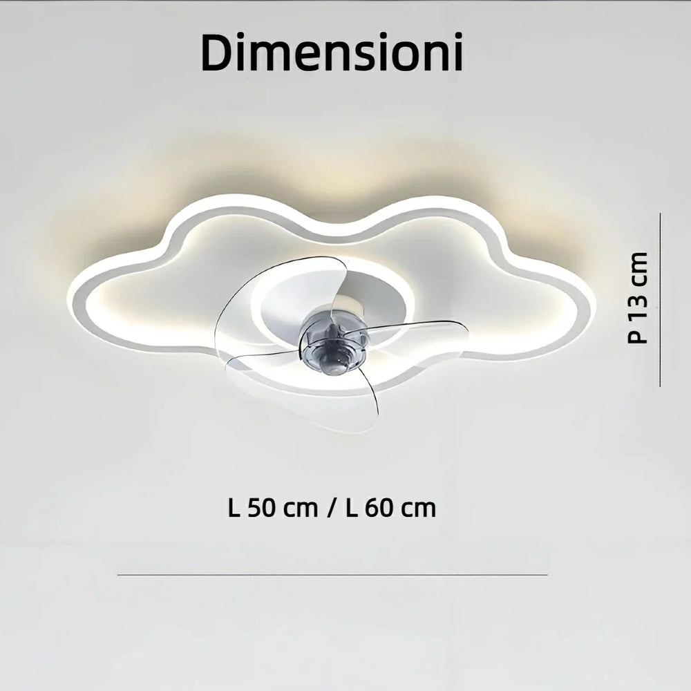 Ventilatore da soffitto LED dimmerabile silenzioso dal design ondulato per camera da letto