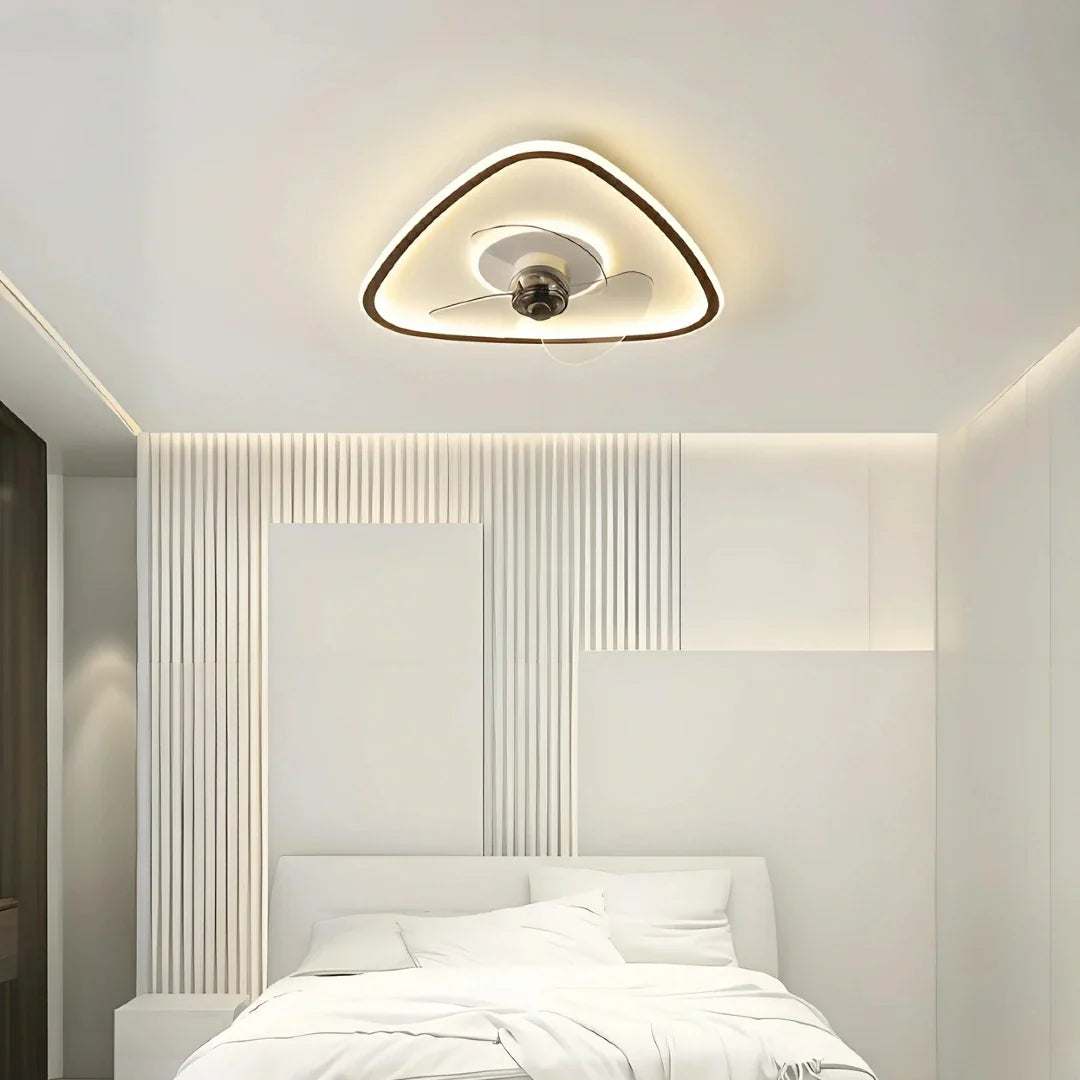 Ventilatore da soffitto LED dimmerabile silenzioso con telecomando dal design a cono per camera da letto