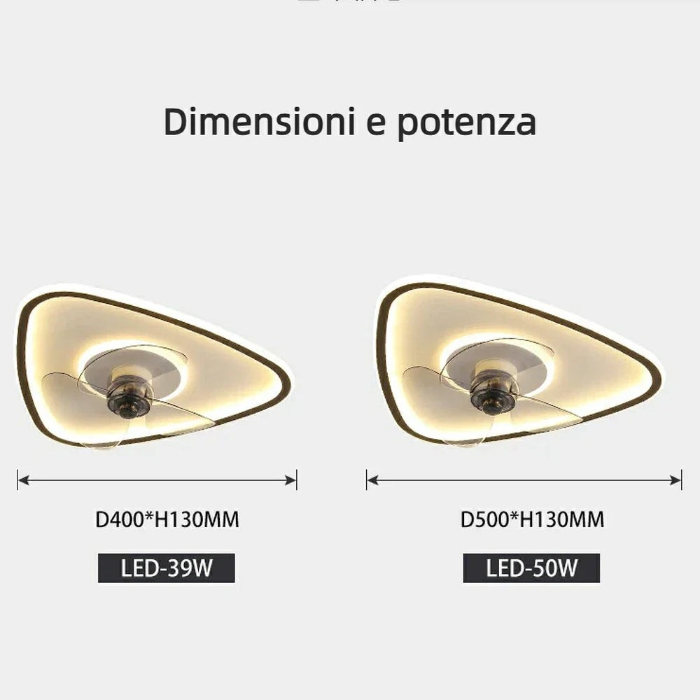 Ventilatore da soffitto LED dimmerabile silenzioso con telecomando dal design a cono per camera da letto