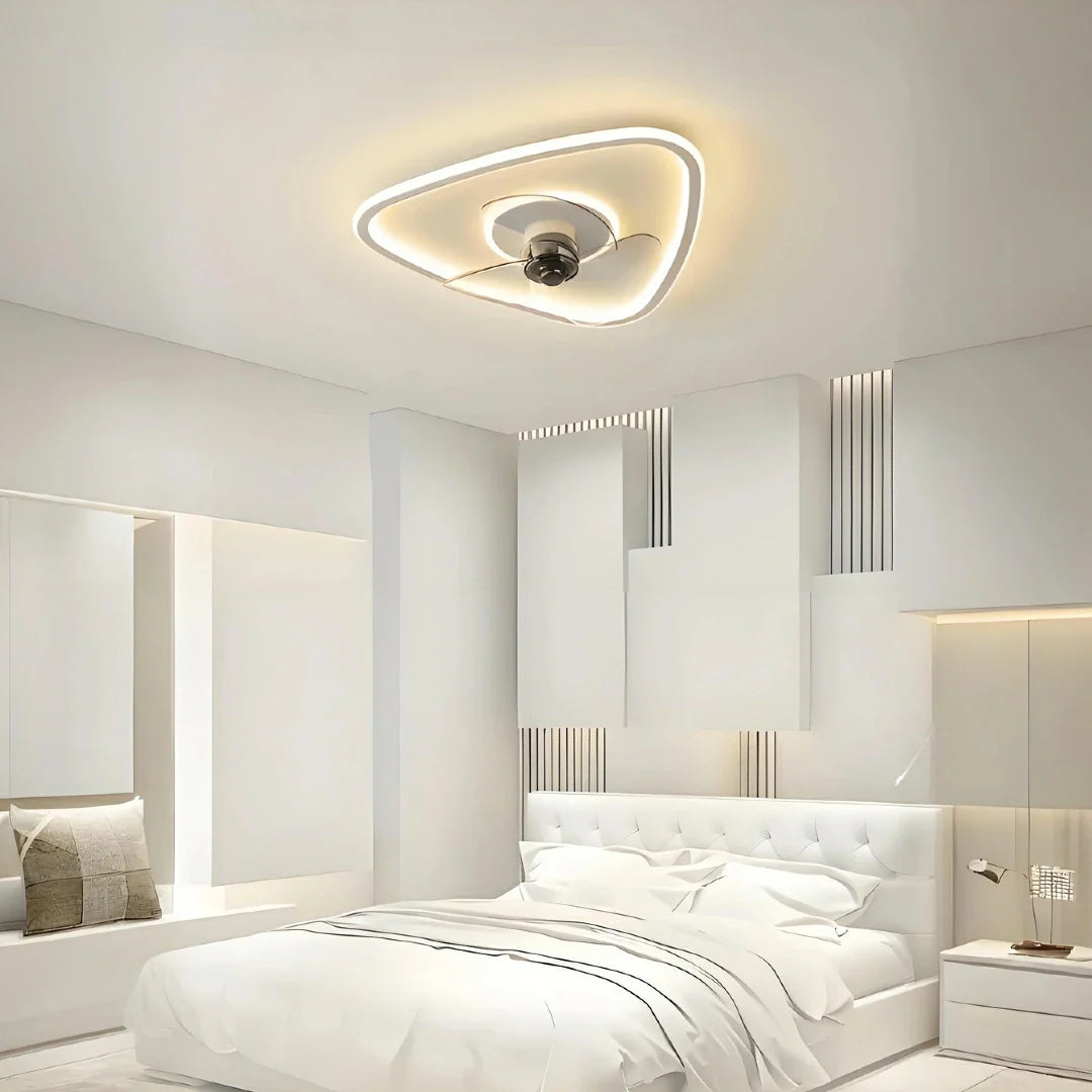 Ventilatore da soffitto LED dimmerabile silenzioso con telecomando dal design a cono per camera da letto