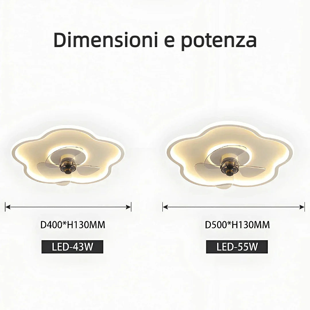 Ventilatore da soffitto silenzioso con luce dimmerabile design a fiori per camera da letto