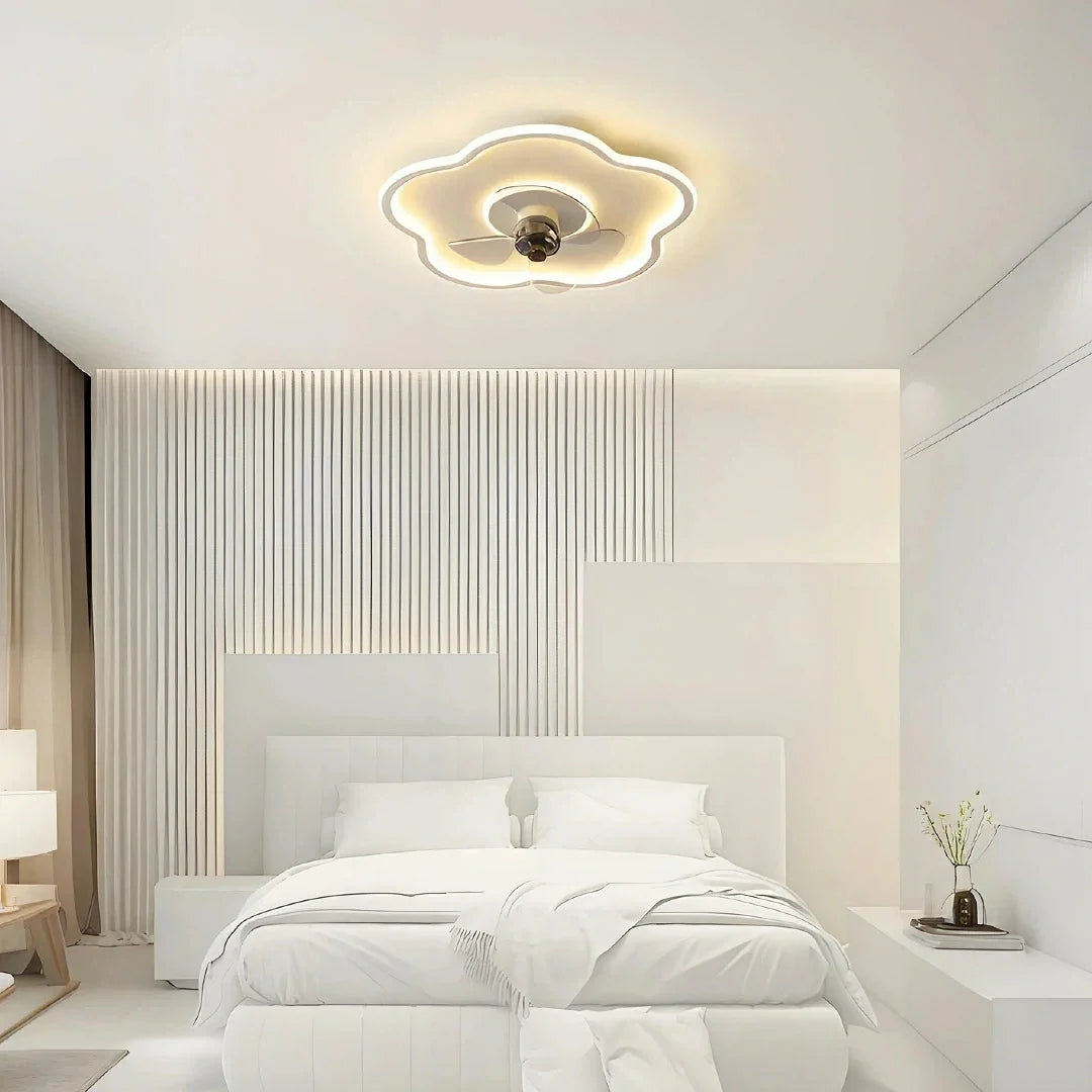 Ventilatore da soffitto silenzioso con luce dimmerabile design a fiori per camera da letto