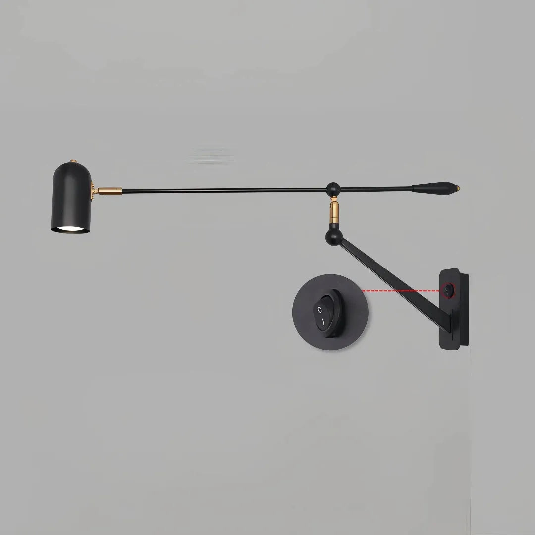 Applique a braccio lungo minimal vintage con braccio articolato orientabile e dimmerabile per soggiorno
