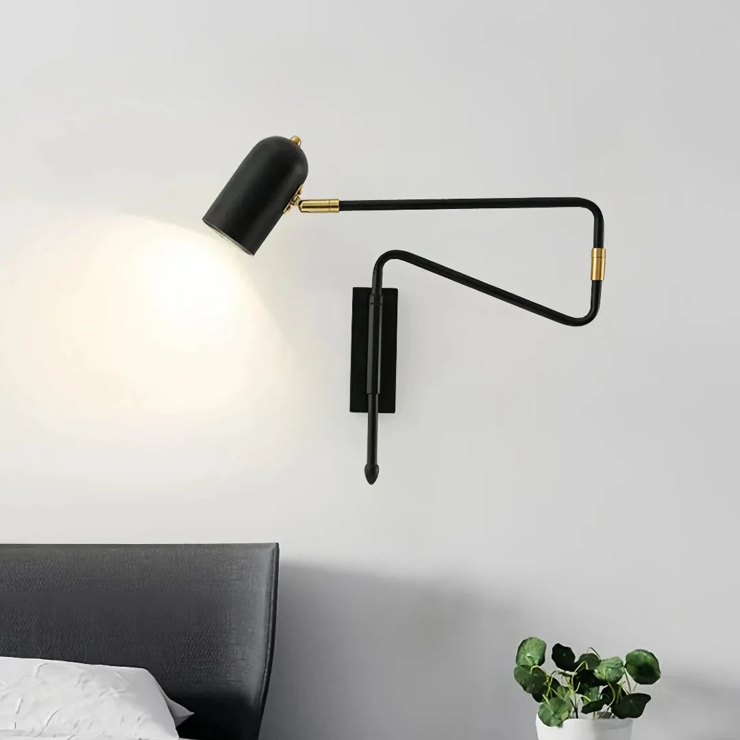 Lampada da lettura da parete moderna con doppio braccio orientabile per camera da letto
