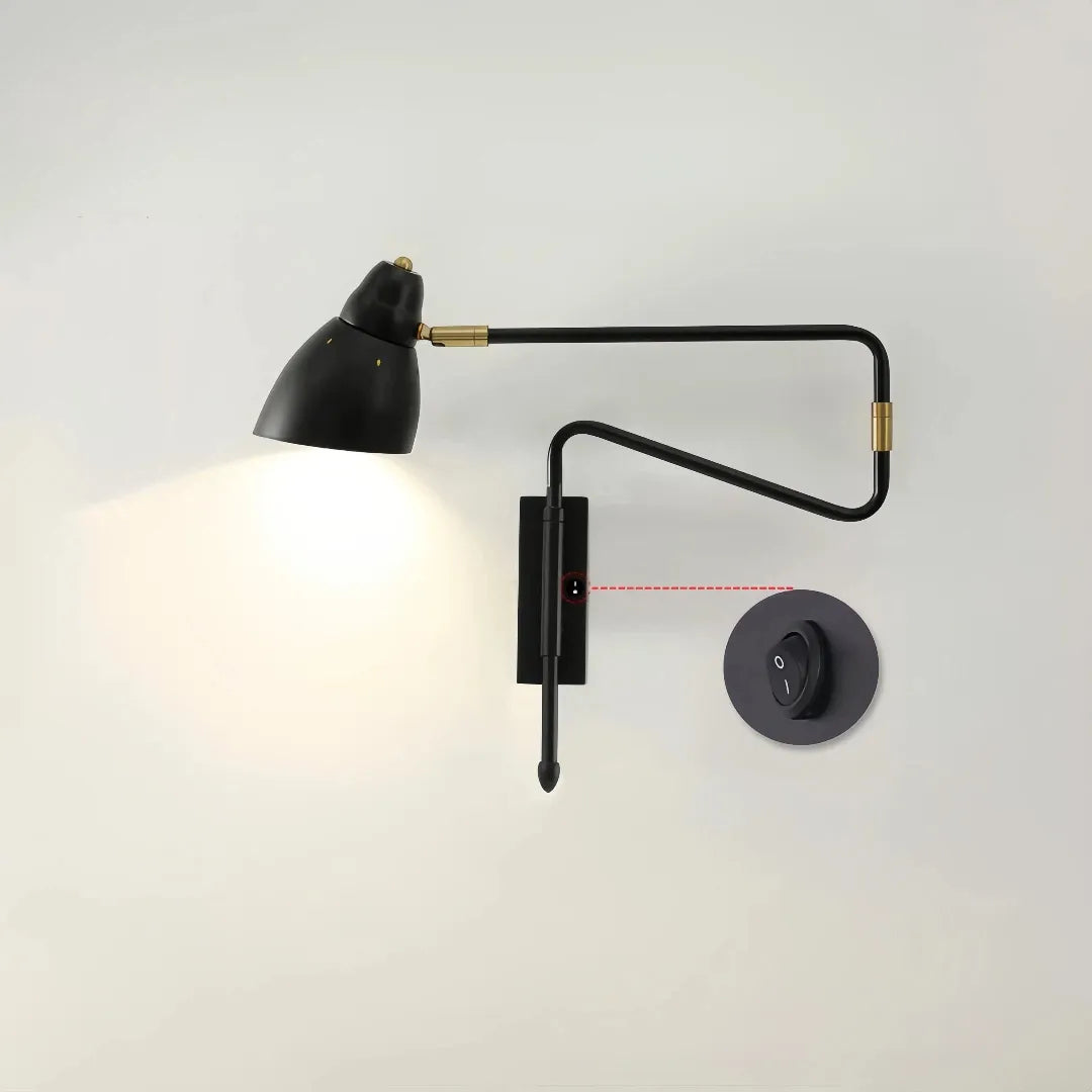 Lampada da comodino per lettura a parete con interruttore e doppio braccio orientabile moderna