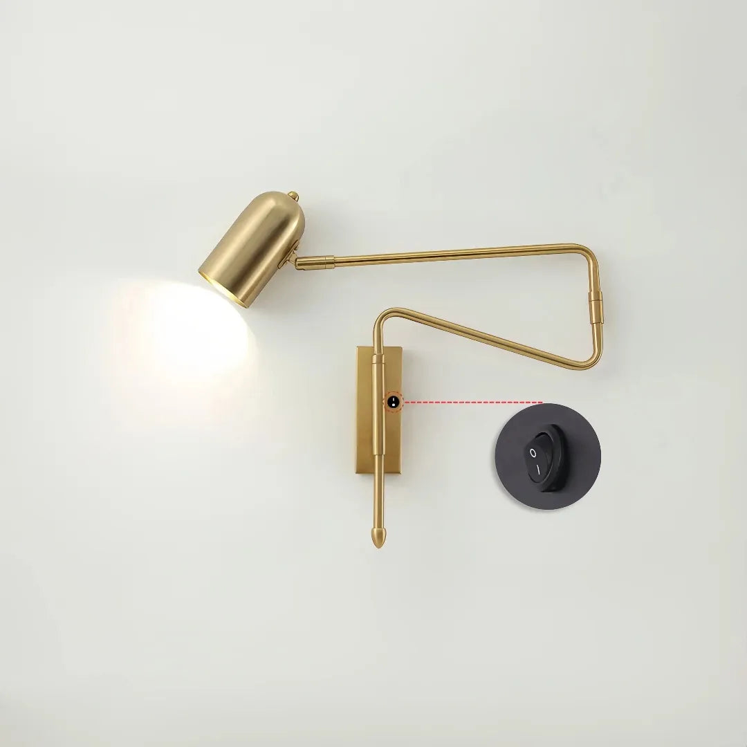 Lampada da comodino per lettura a parete con interruttore e doppio braccio orientabile moderna