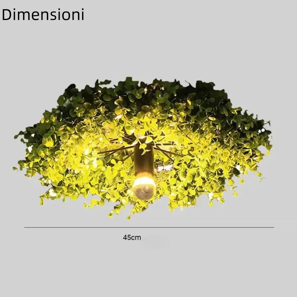 Plafoniera design moderno rotonda in metallo con pianta artificiale per corridoio