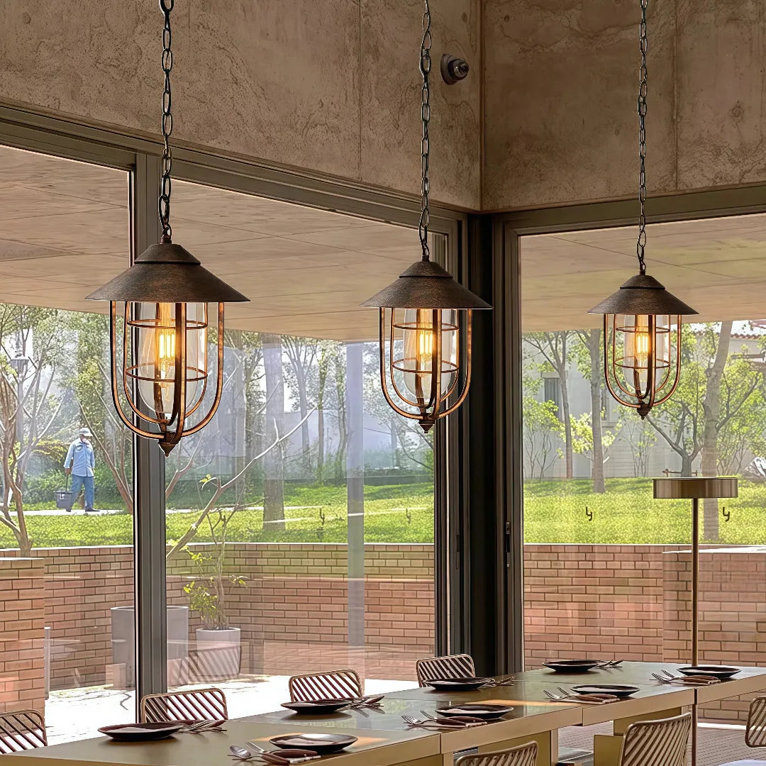 Lampada a sospensione da esterno industriale in stile lanterna per veranda