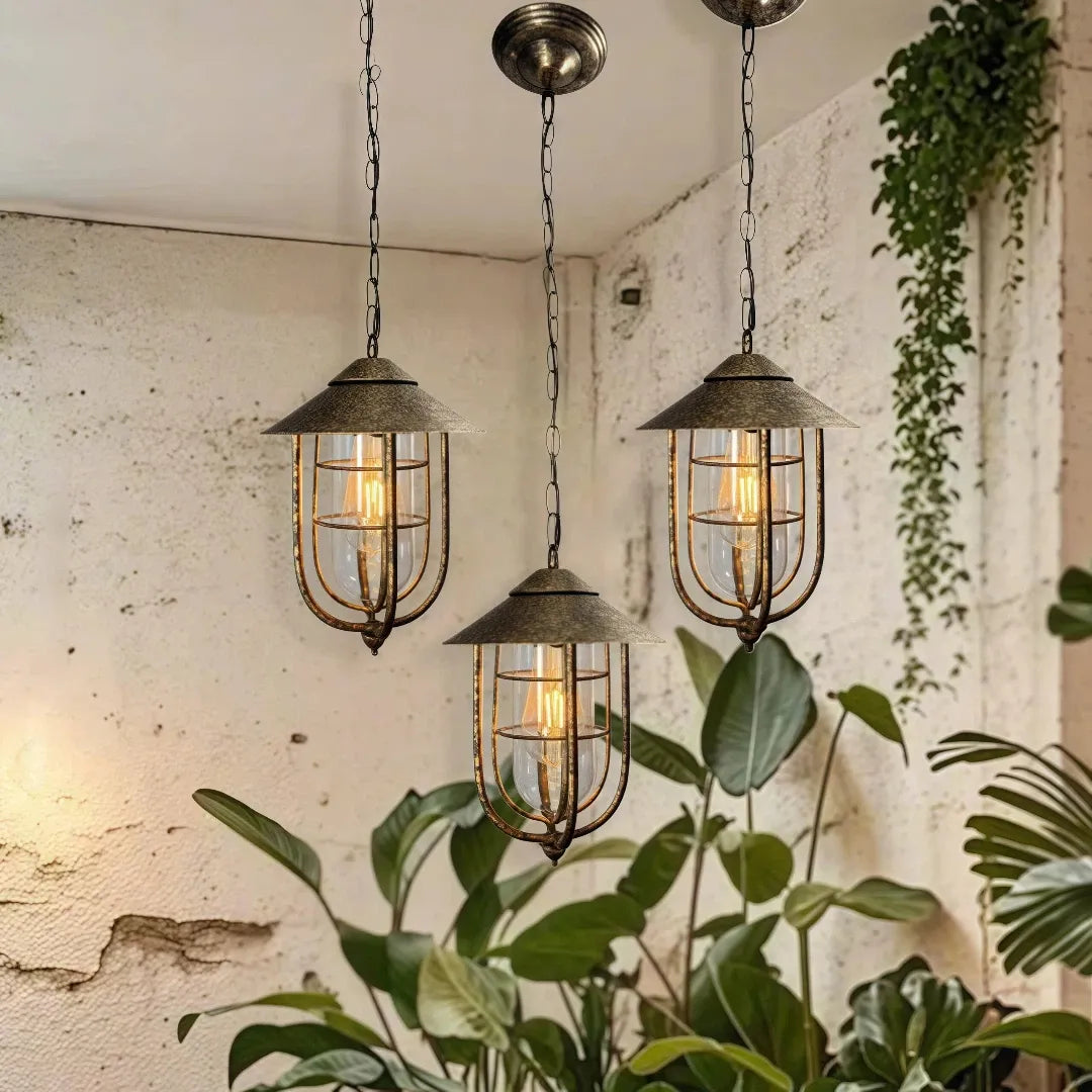 Lampada a sospensione da esterno industriale in stile lanterna per veranda