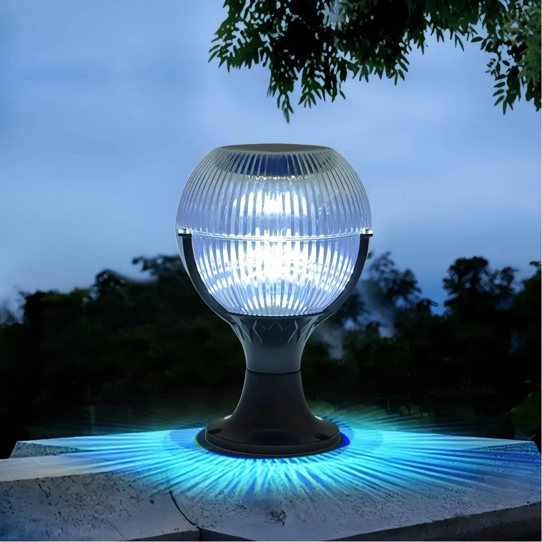 Lampada da pilastro LED solare moderna a sfera con luce RGB e telecomando per giardino
