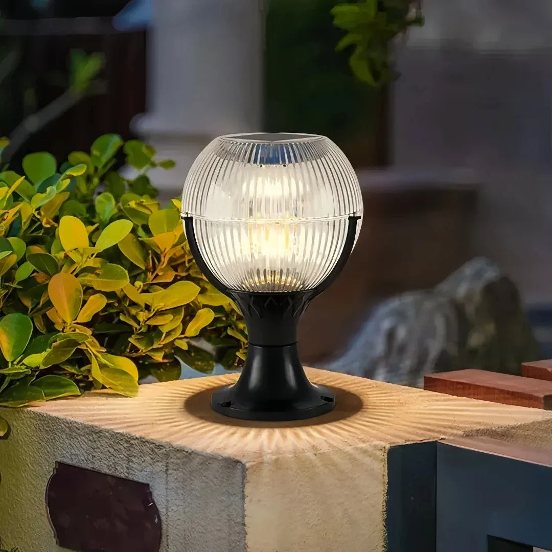 Lampada da pilastro LED solare moderna a sfera con luce RGB e telecomando per giardino