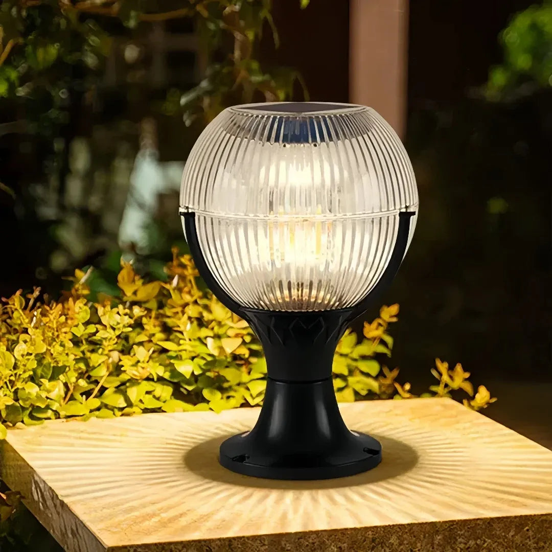 Lampada da pilastro LED solare moderna a sfera con luce RGB e telecomando per giardino