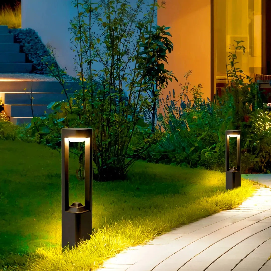 Paletto solare da giardino con LED dimmerabile e design moderno a struttura aperta