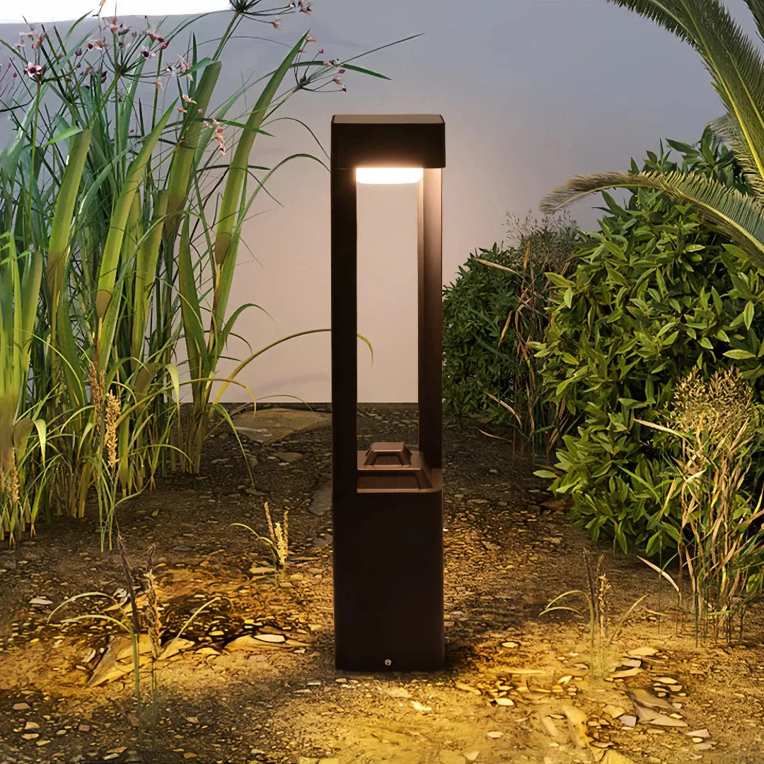 Paletto solare da giardino con LED dimmerabile e design moderno a struttura aperta