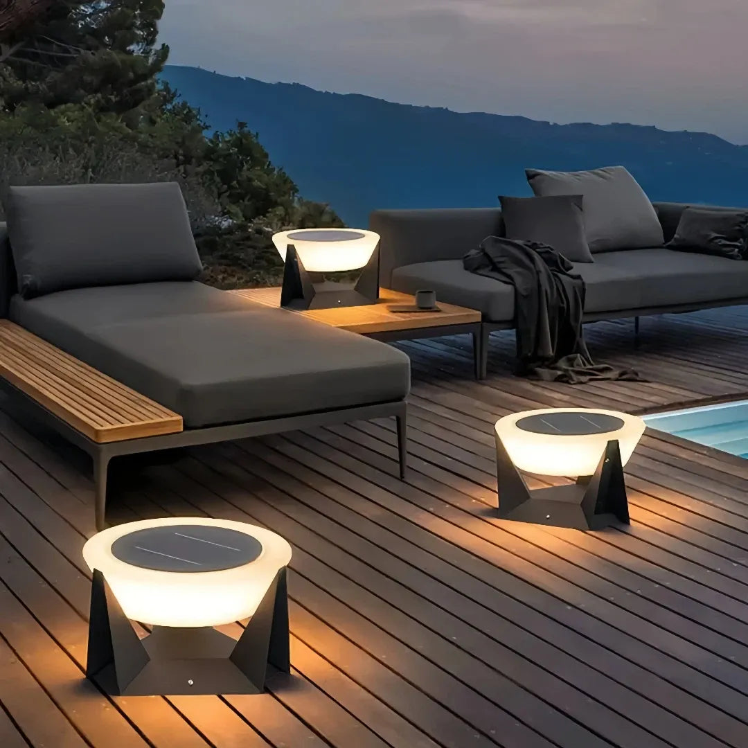 Lampada da pilastro solare a LED con diffusore a disco per giardino