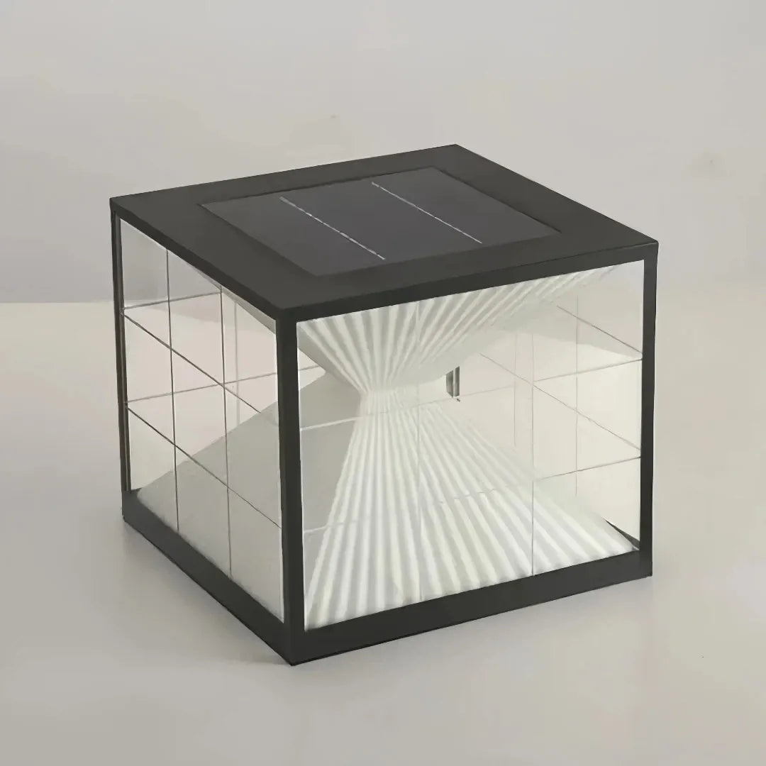 Lampada da pilastro moderna cubica a LED solare con diffusore a forma di clessidra per giardino