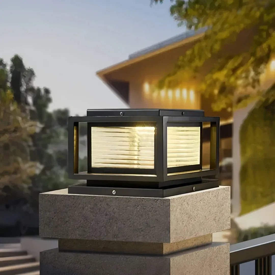 Lampada da esterno per cancello e pilastro solare a LED con vetro rigato nero