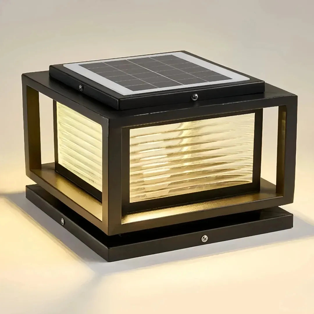 Lampada da esterno per cancello e pilastro solare a LED con vetro rigato nero