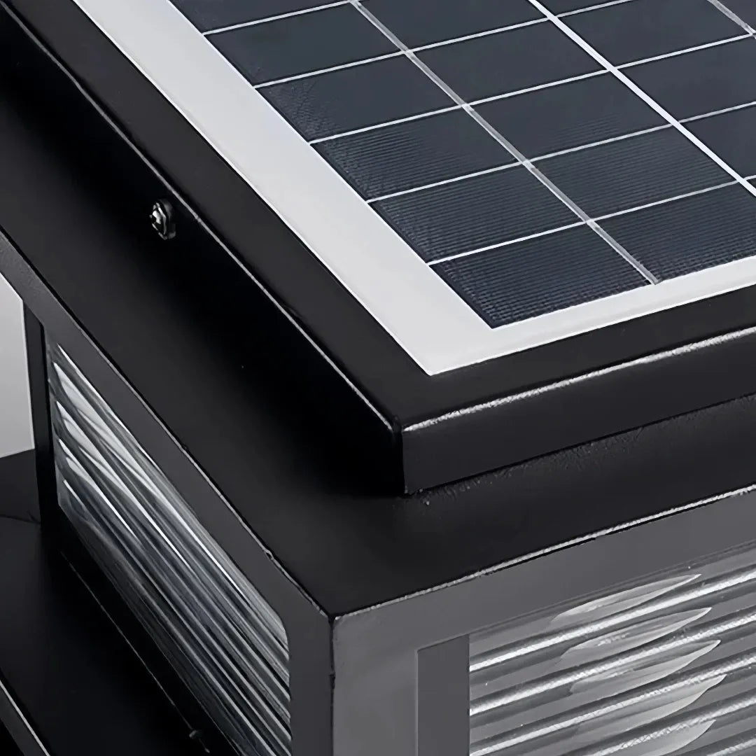 Lampada da esterno per cancello e pilastro solare a LED con vetro rigato nero
