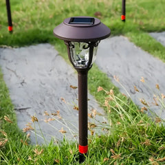 Lampioncino da giardino solare a LED in finitura moka con effetto luminoso decorativo e picchetto