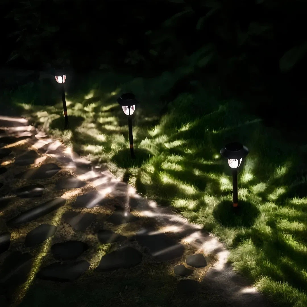 Lampioncino da giardino solare a LED in finitura moka con effetto luminoso decorativo e picchetto